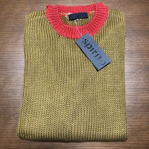 Spirito Olive and Red Knit Crewneck Sweater Made in Italy (Size M)